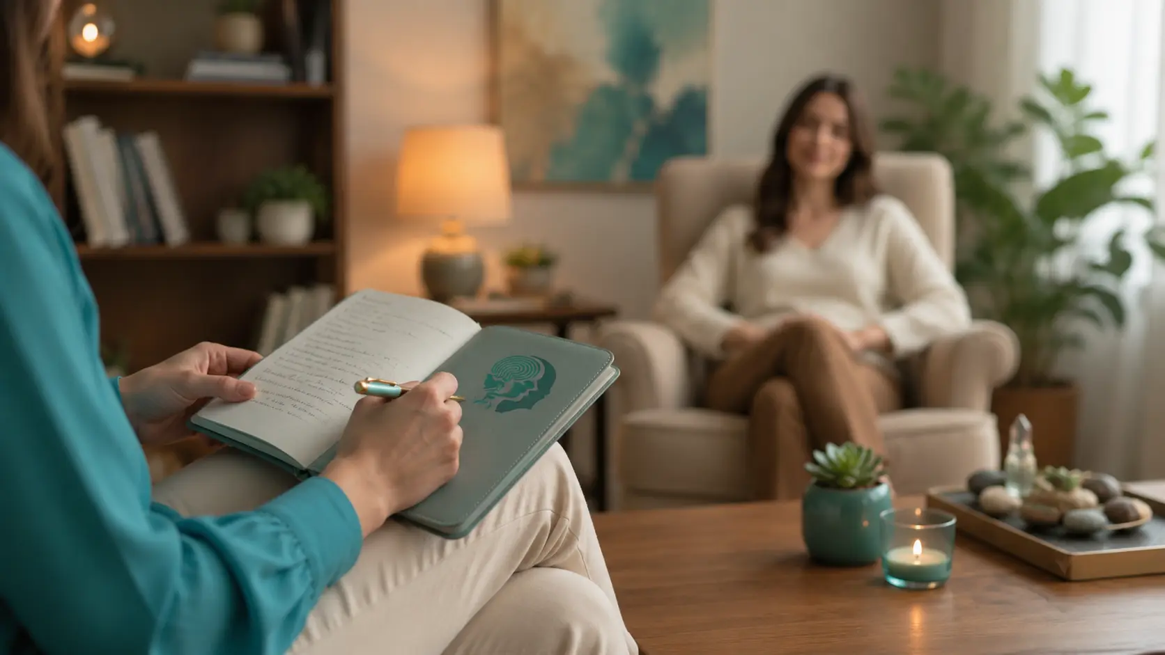 Sala de atención de Punto Salud Consciente, con iluminación cálida y ambiente de calma